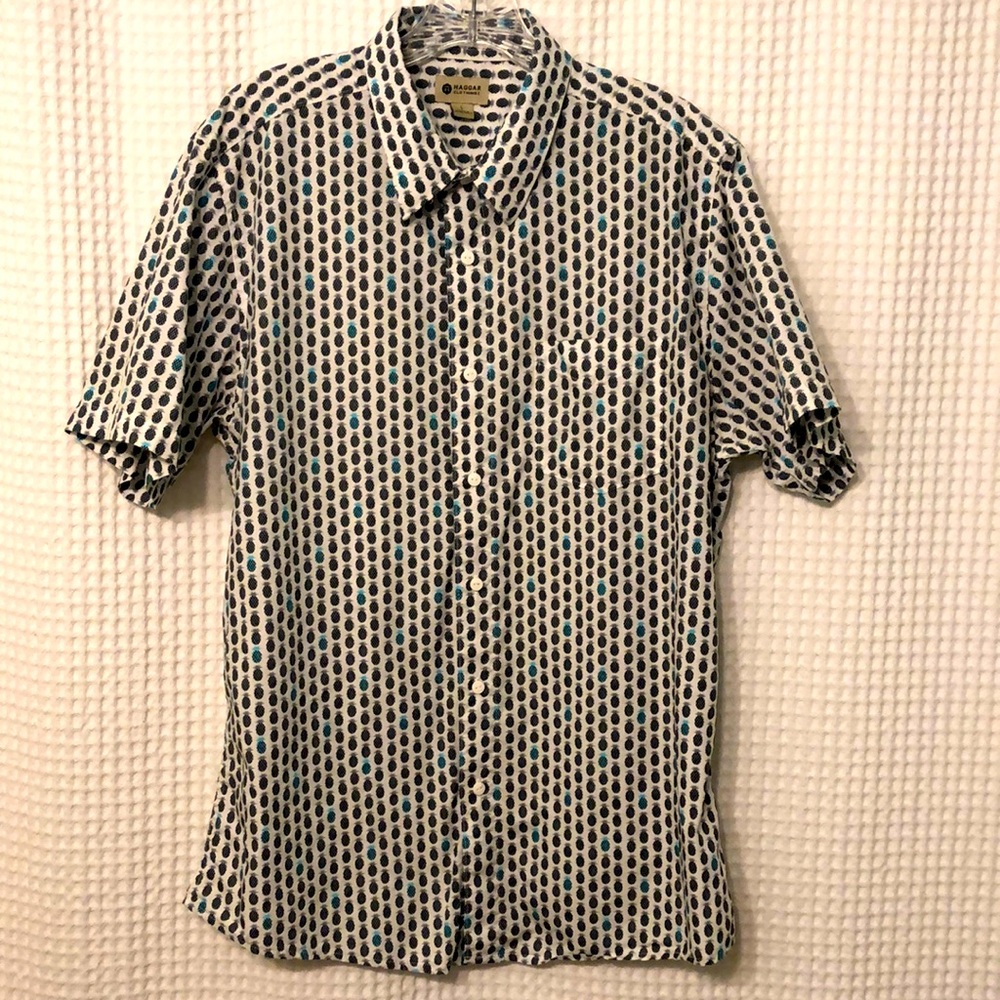 Haggar Pineapple Print Short Sleeve Button Down Size L
